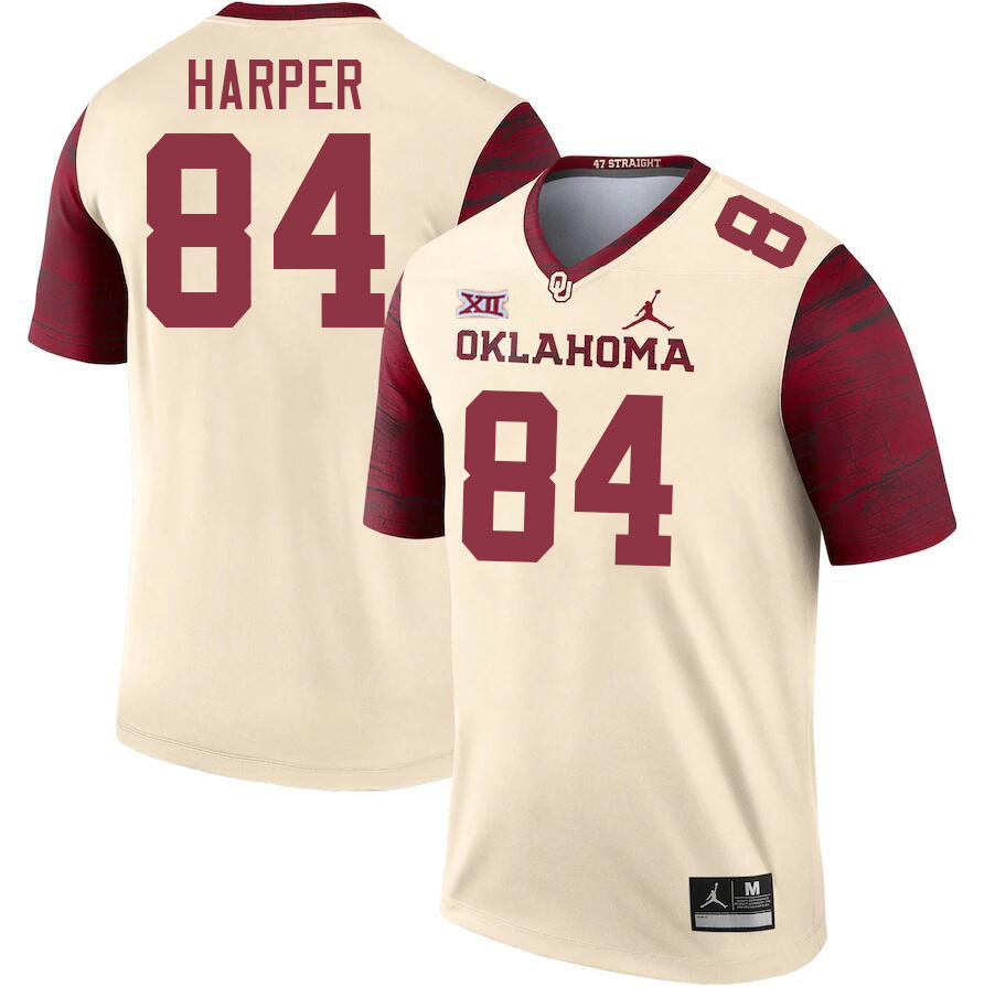 Men #84 Brandon Harper Oklahoma Sooners College Football Jerseys Stitched Sale-Cream